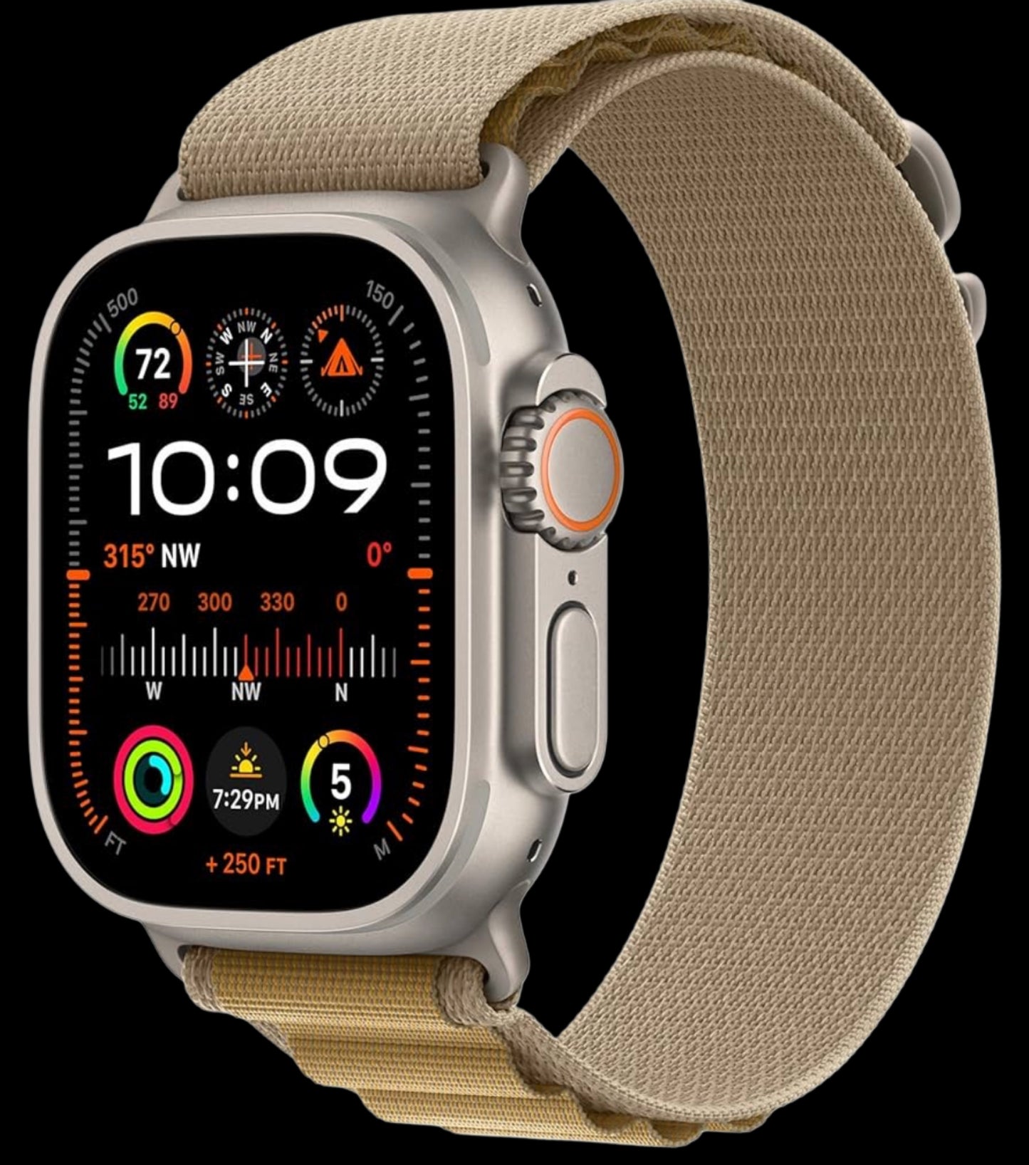 Apple Watch 49mm ultra 2 GPS + cellular smart watch, sports watch with Natural rugged Titanium case with Tan Alpine loop