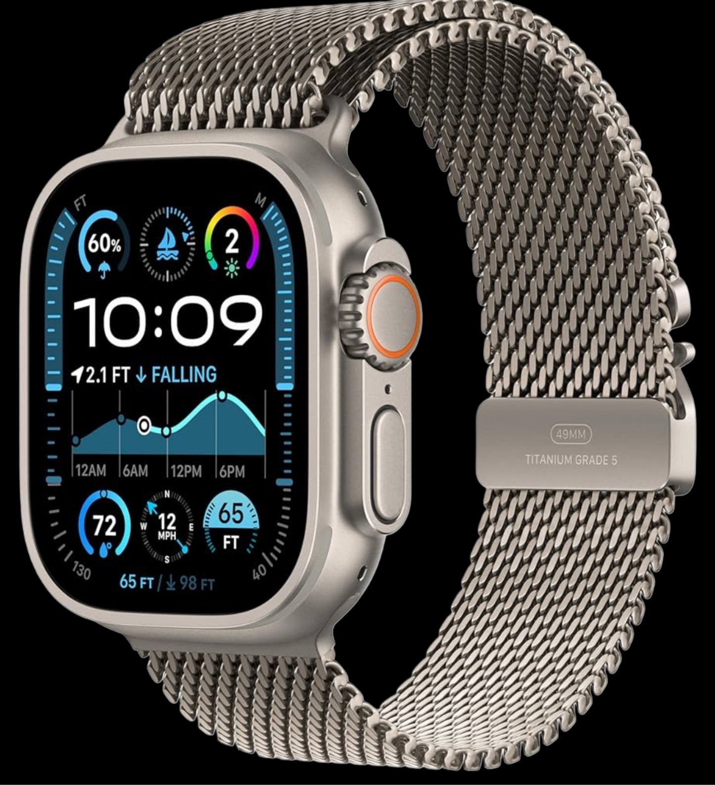 Apple Watch 49mm ultra 2 GPS + cellular smart watch, sports watch with Natural rugged Titanium case with Milanese loop
