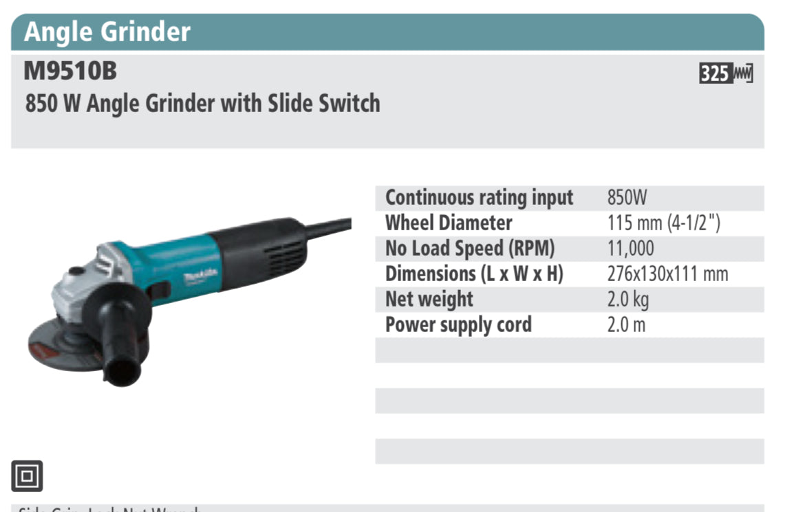 MAKITA Angle Grinder with slide switch, 850W