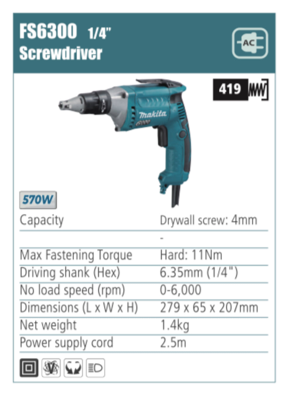 MAKITA 1/4'' Screwdriver, 540W