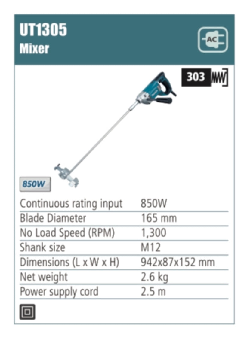 MAKITA UT1305 Mixer, 165mm blade diameter, 850W