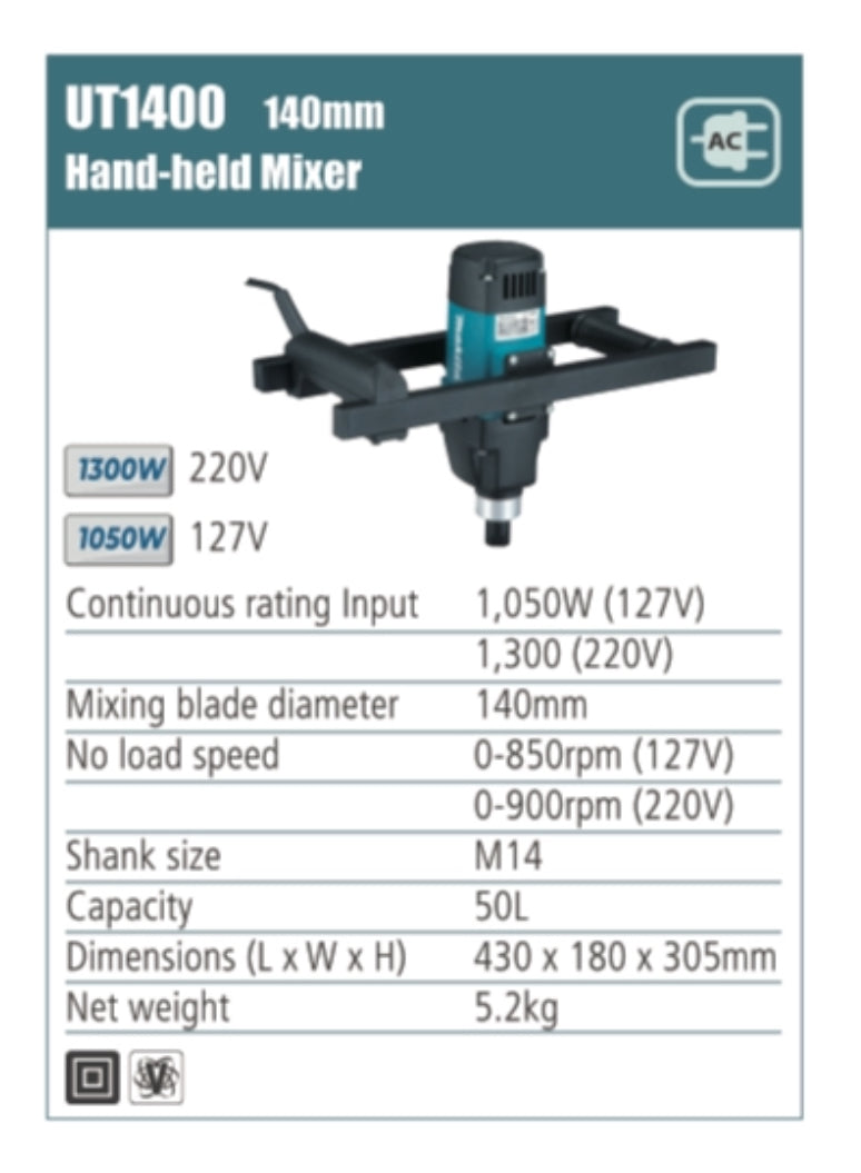 MAKITA UT1400 Hand-Held mixer 140mm mixing blade diameter, 1050/1300 W