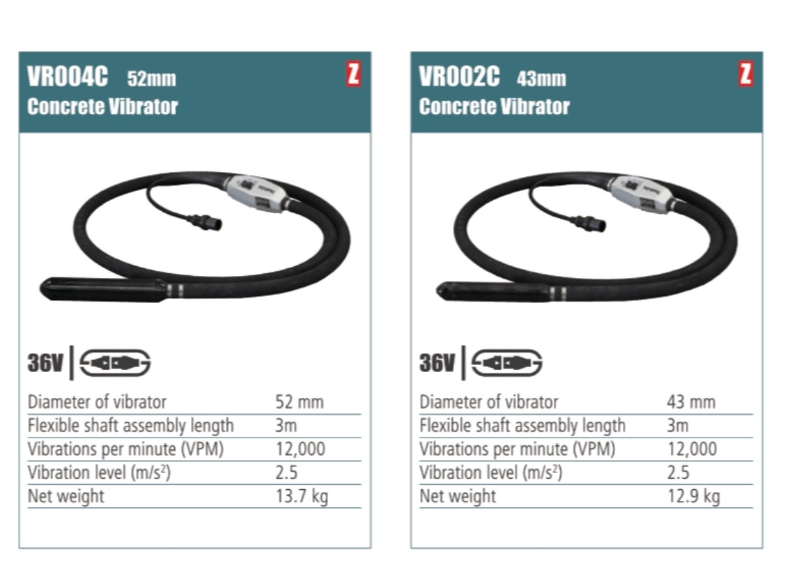 MAKITA Concrete vibrator shaft 43/52mm vibrator diameter