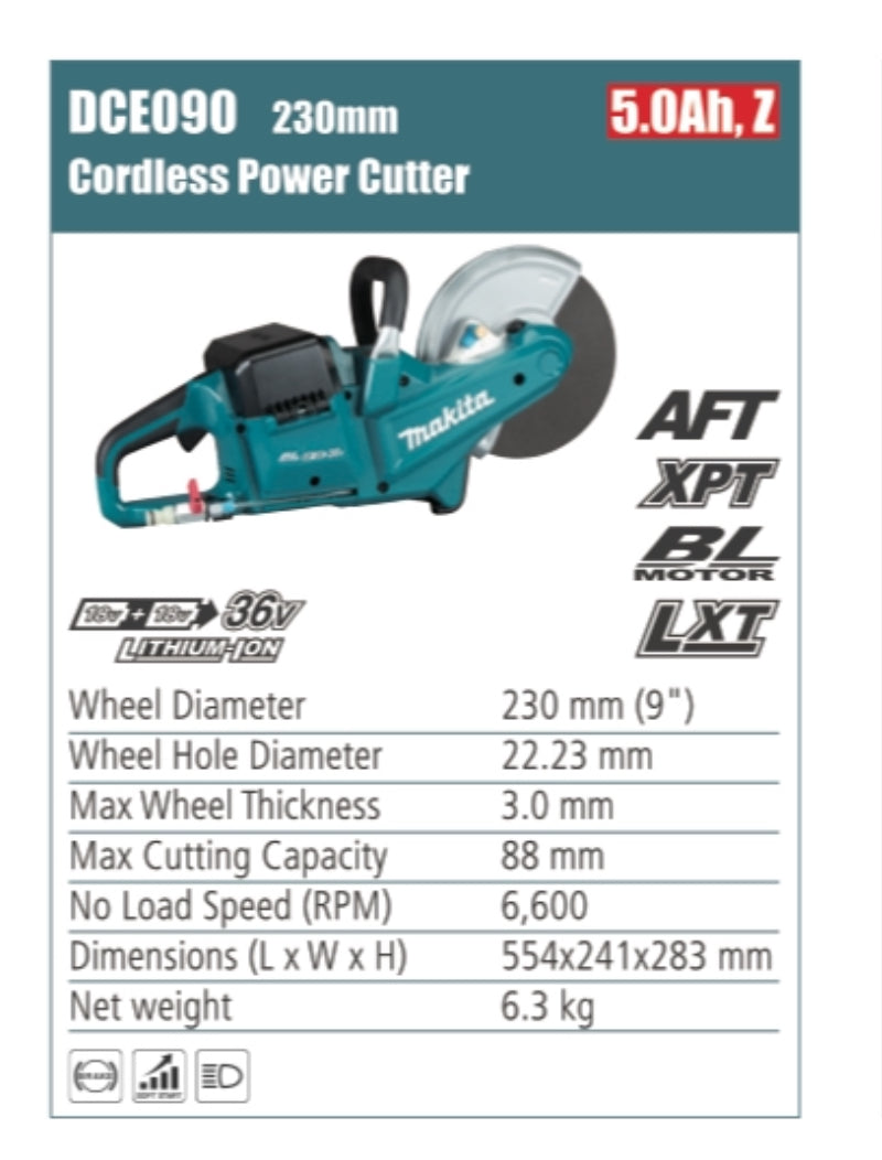 MAKITA DCE090 Cordless Power cutter, 230mm wheel diameter