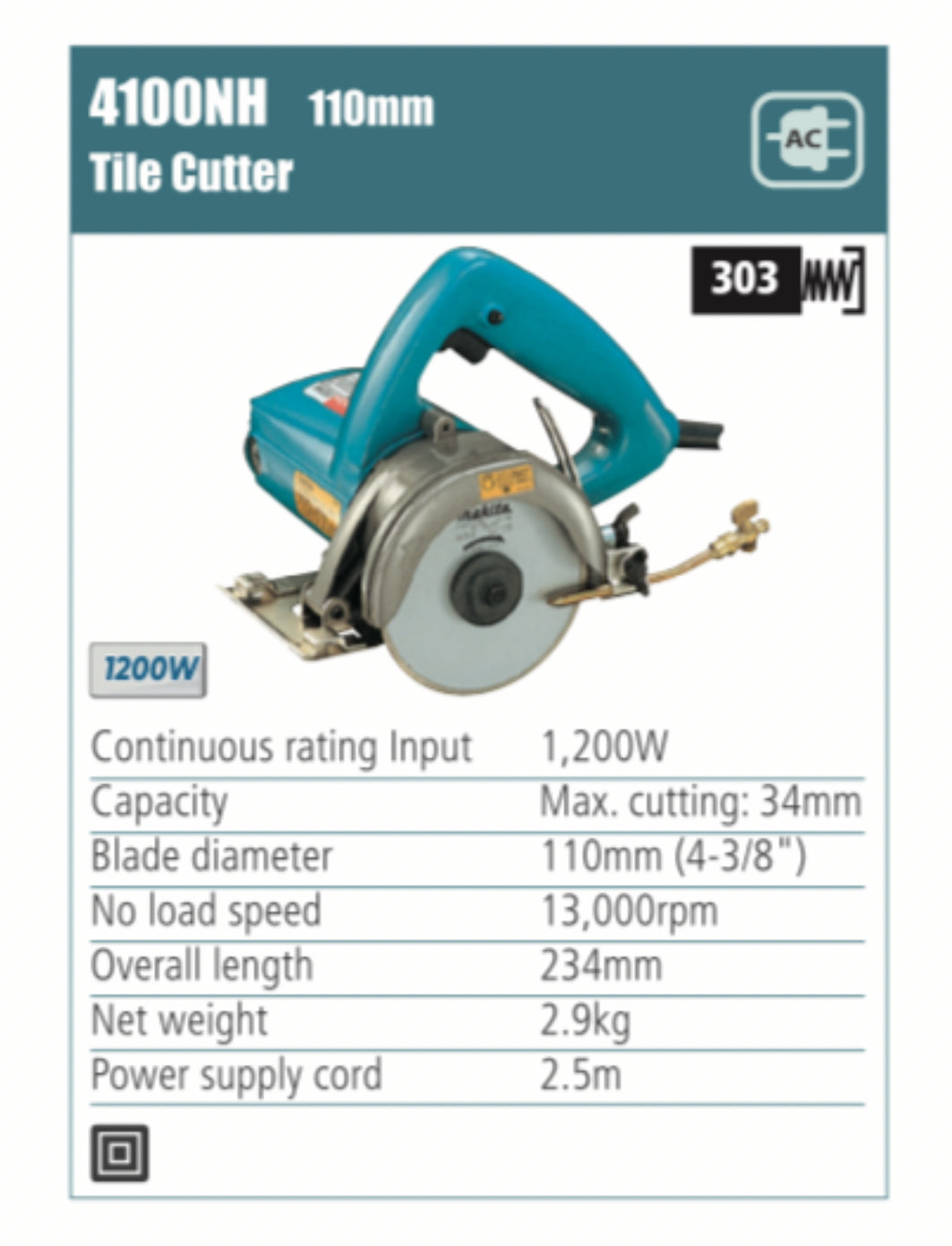 MAKITA 4100NH Tile Cutter 110mm blade diameter, 1200W