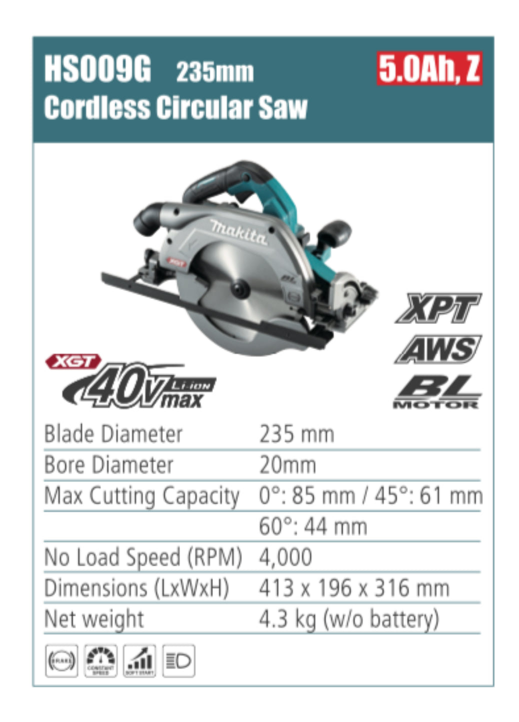 MAKITA Cordless circular saw 235/270 blade diameter, without battery