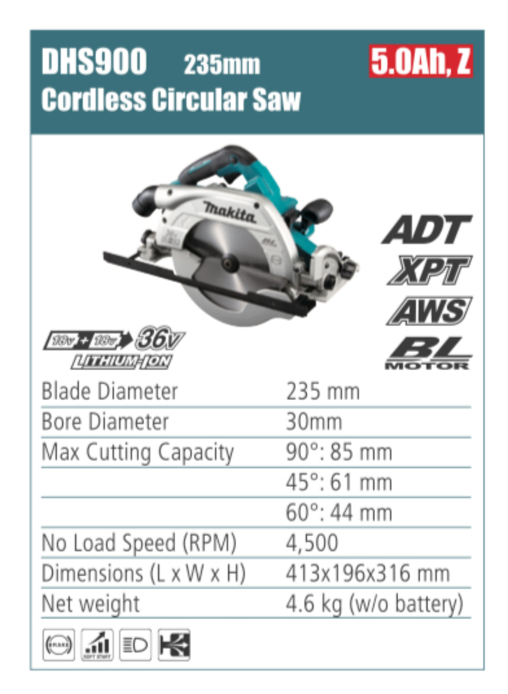 MAKITA Cordless circular saw 235/270 blade diameter, without battery