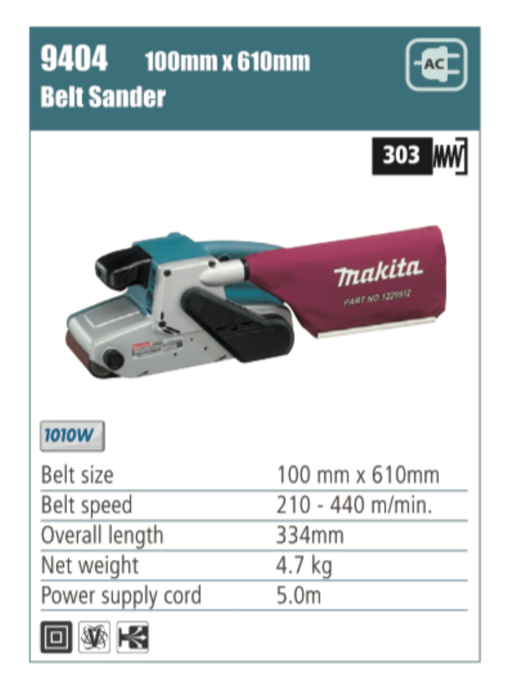 MAKITA 9404,100mm x 610mm Belt Sander 1010W