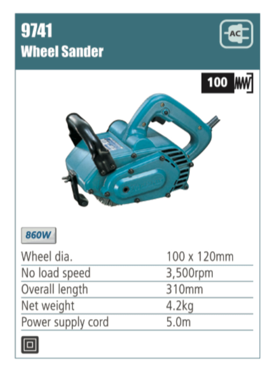 MAKITA 9741 wheel Sander, 100 x 120mm wheel diameter,860W