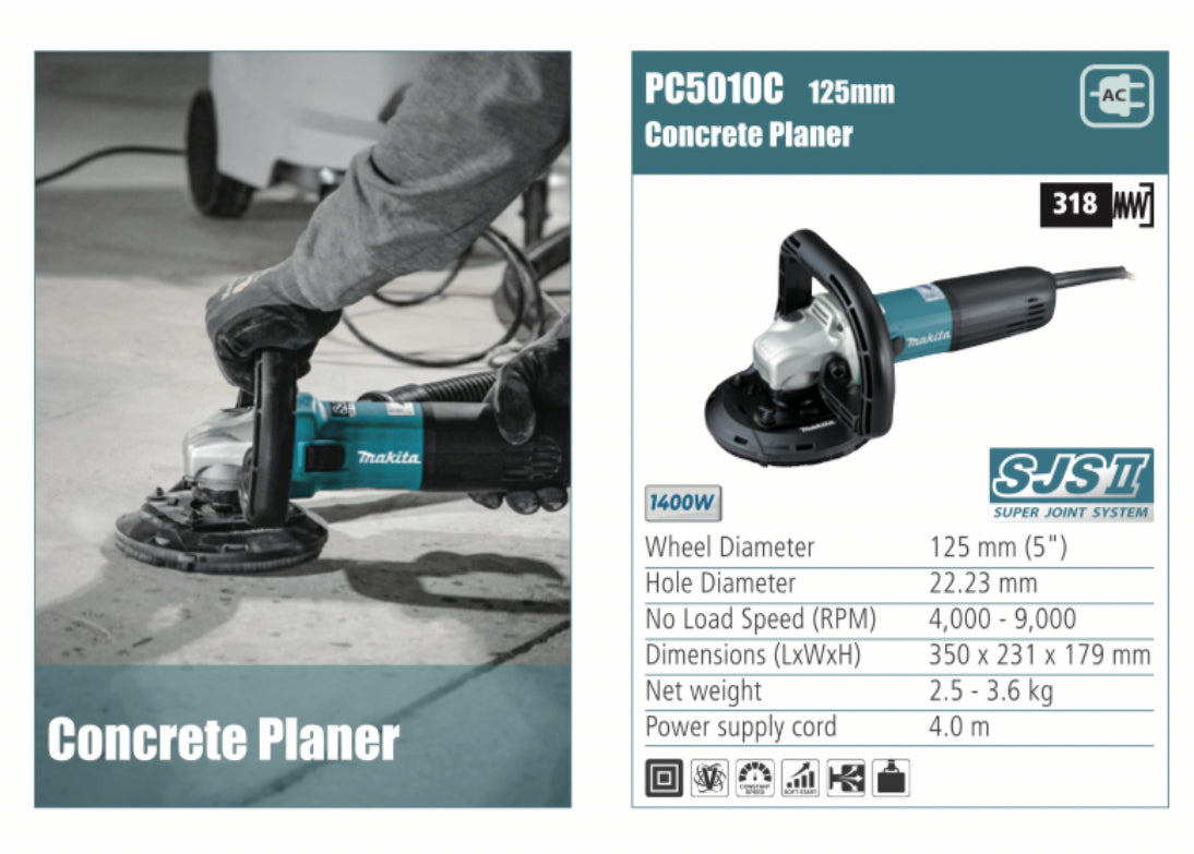MAKITA PC5010C Concrete Planer, 125mm wheel diameter, 1400W
