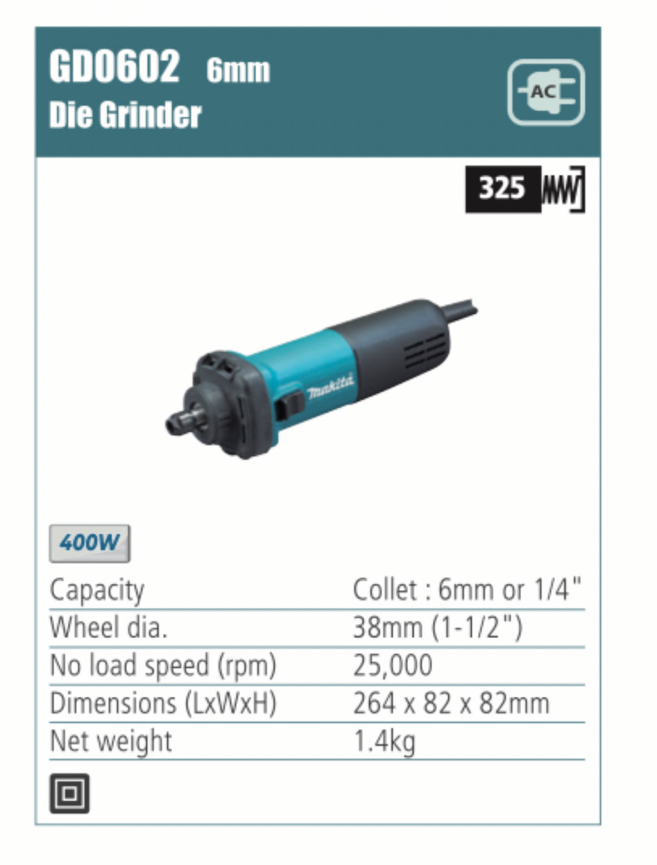 MAKITA GD0602 6mm Die Grinder 38mm wheel diameter 400W