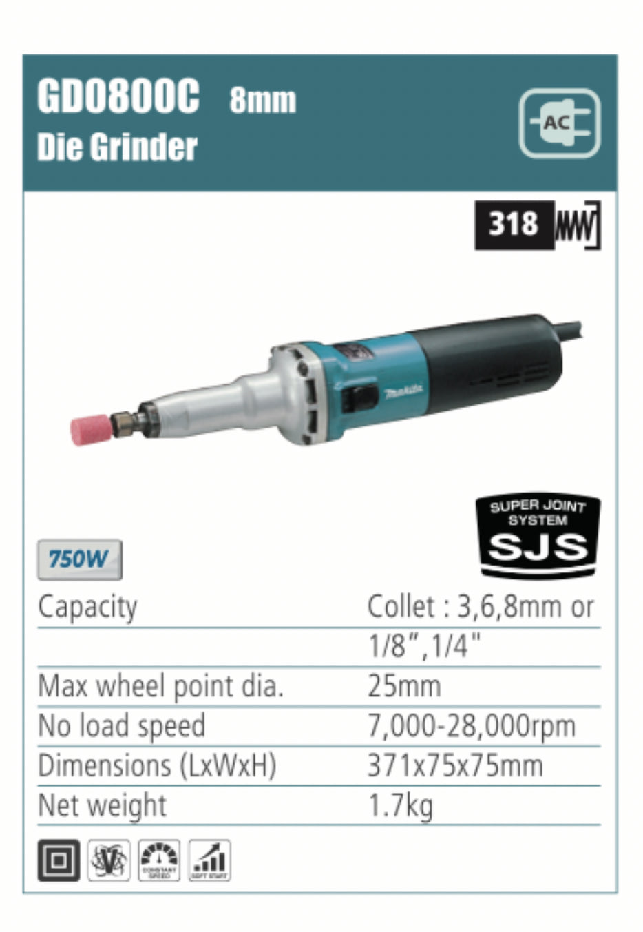 MAKITA 8mm Die Grinder, 750W