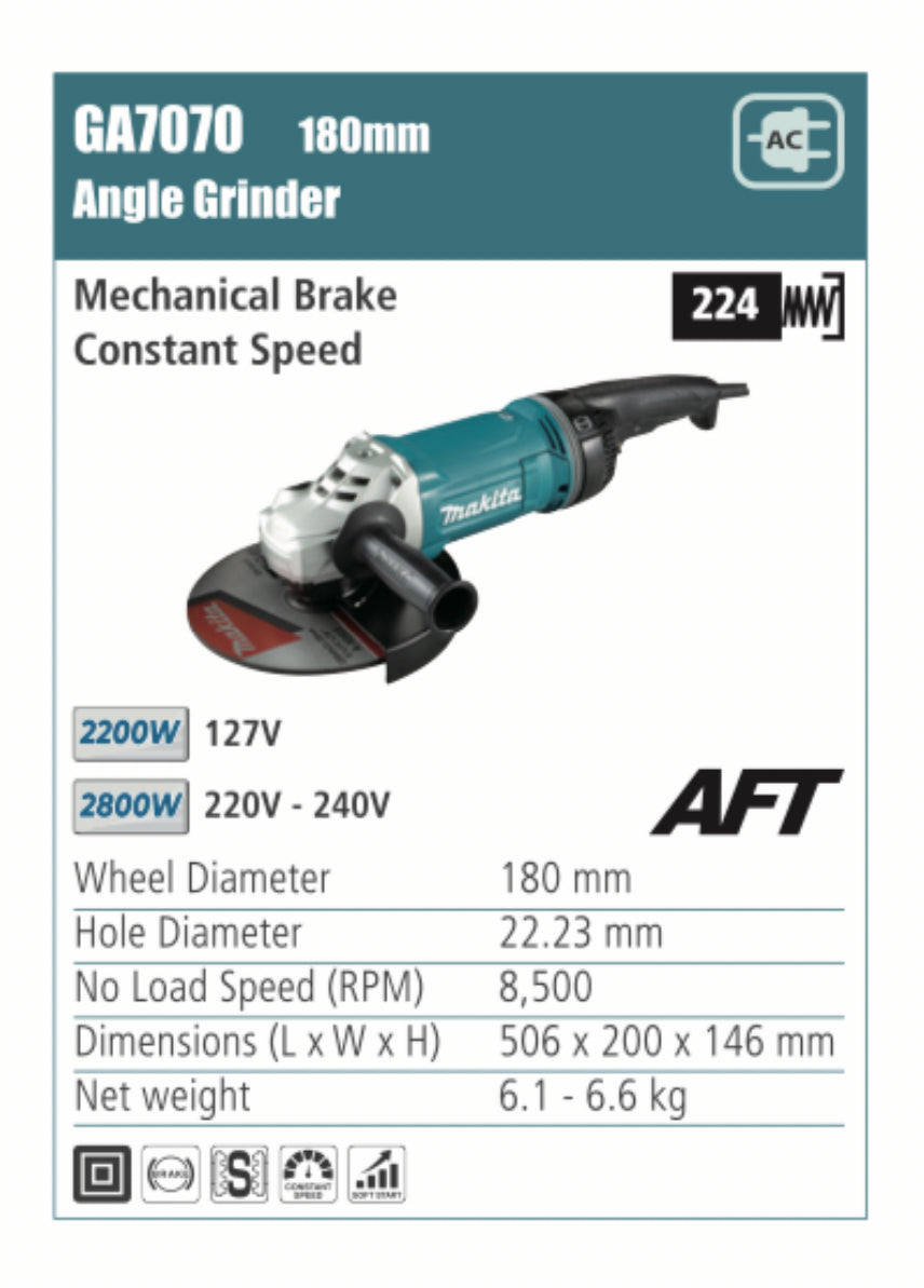 MAKITA Angle Grinder /mechanical brake constant speed 180/230mm wheel diameter 2200/2800W