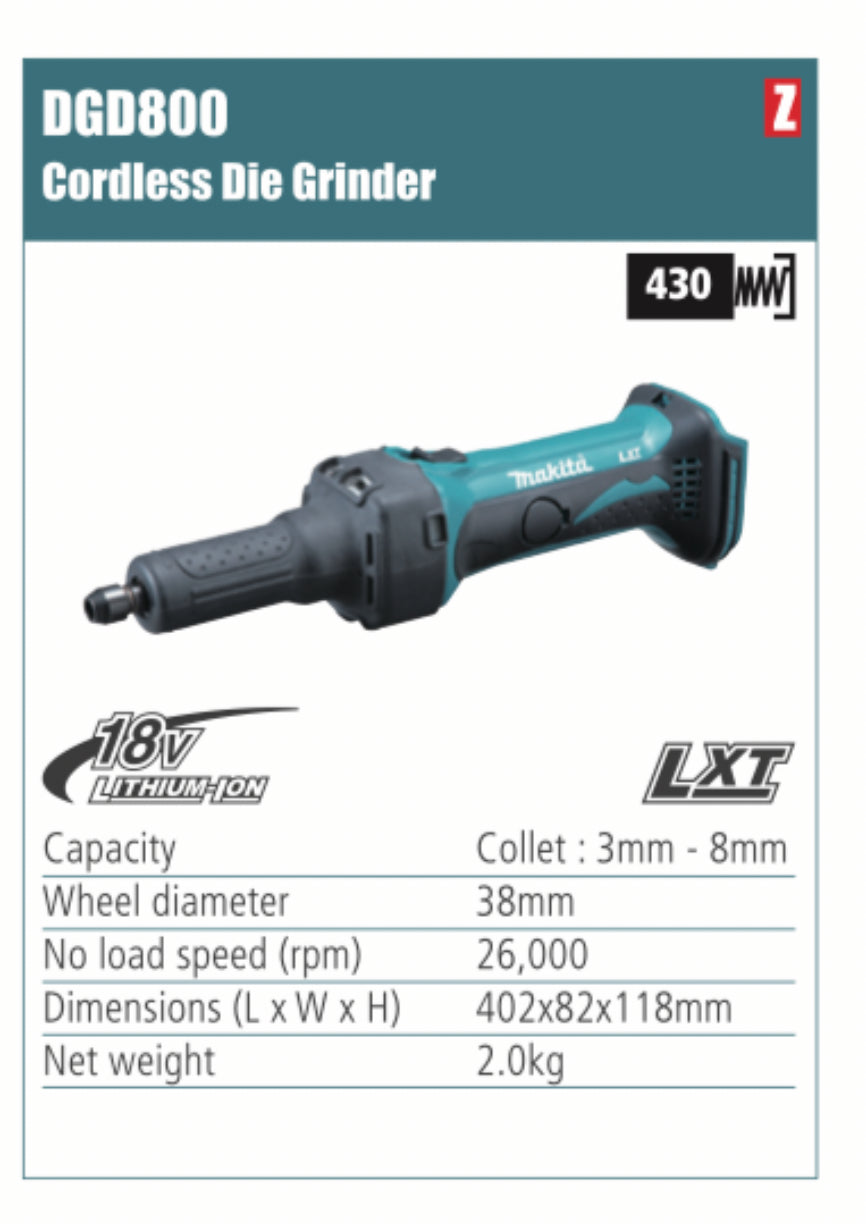 MAKITA DGD800 Cordless Die Grinder 38mm wheel diameter, without battery