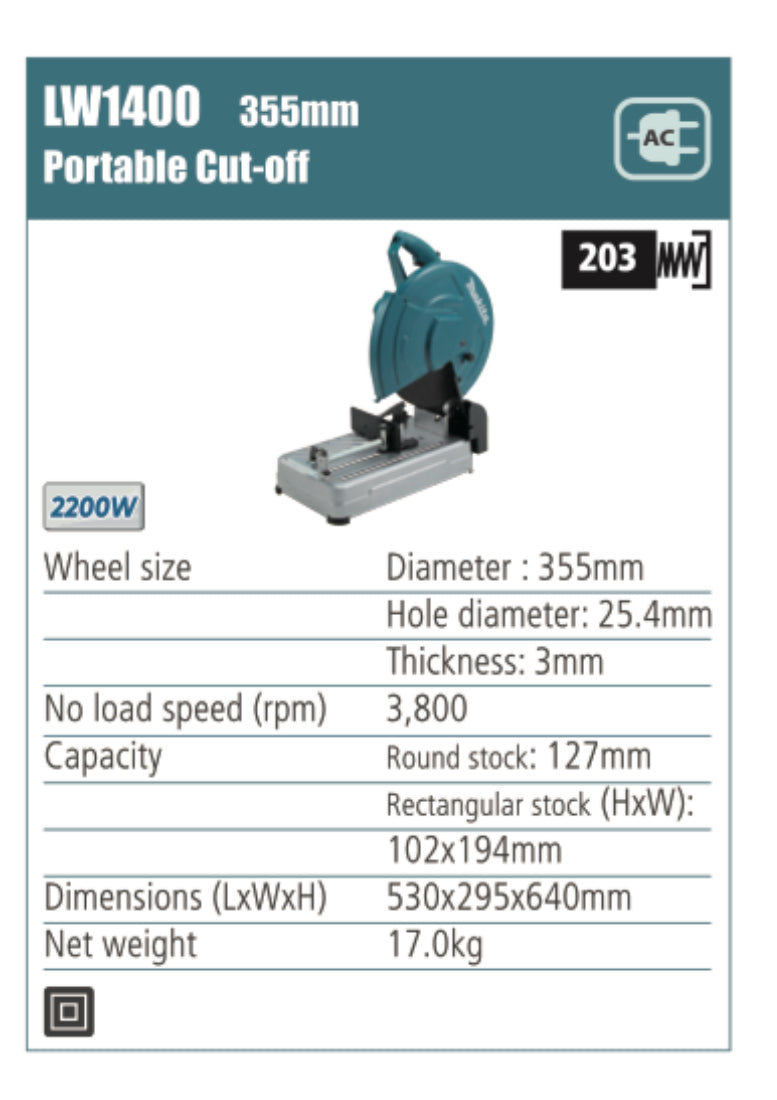MAKITA LW1400 Portable cut-off 355mm wheel diameter,2200W