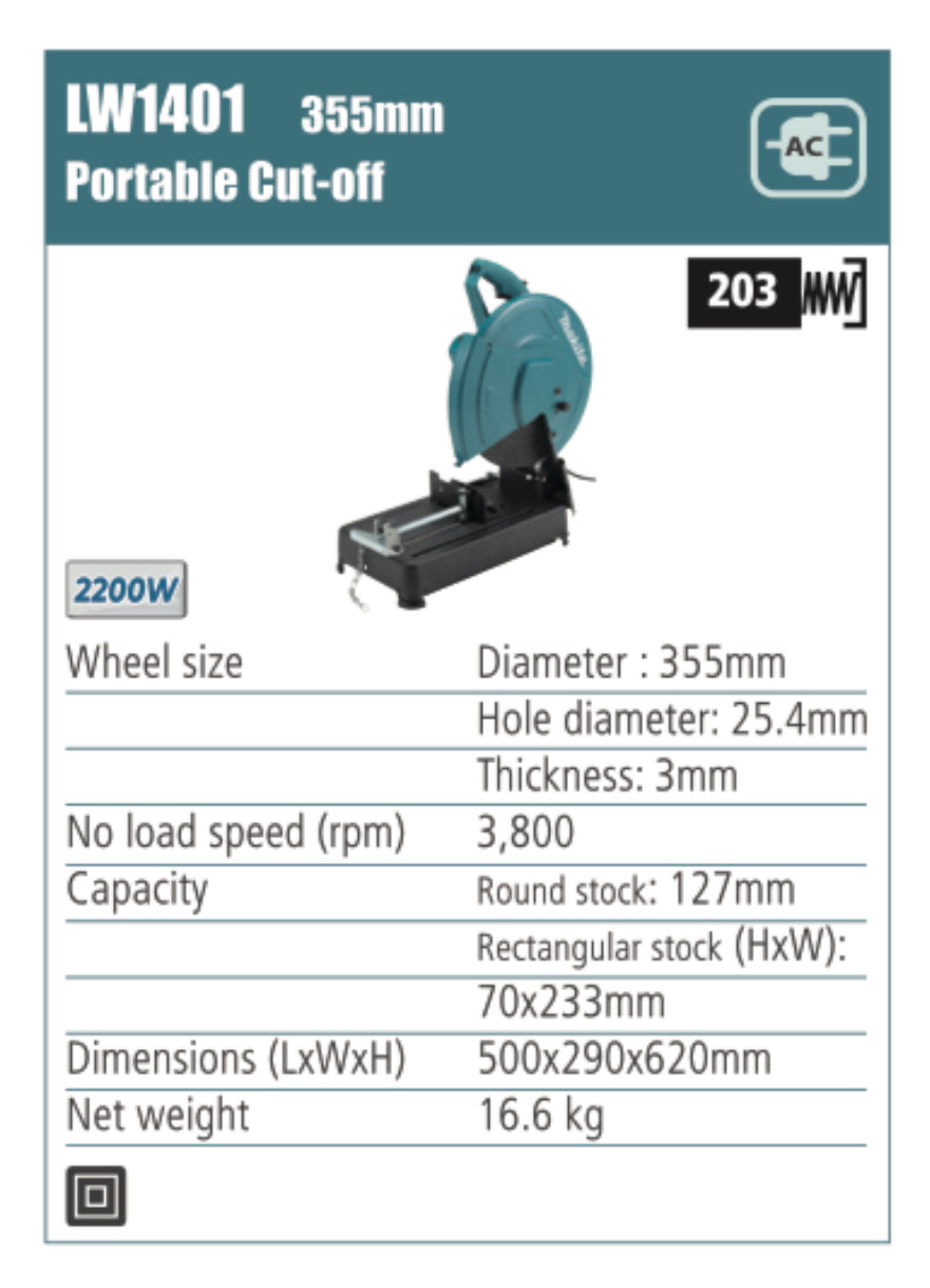 MAKITA LW1401 Portable cut-off, 355mm wheel diameter,2200W
