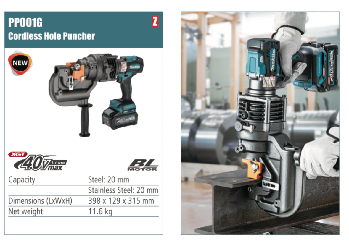 MAKITA PP001G Cordless Hole Puncher, capacity steel 20mm
