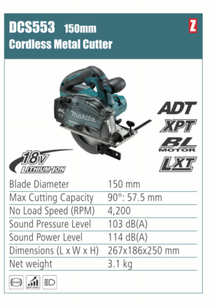 MAKITA DCS553 Cordless Metal Cutter 150mm blade diameter