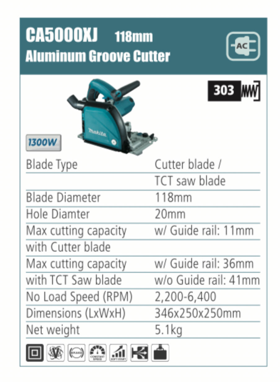 MAKITA CA5000XJ Aluminium groove cutter, 118mm blade diameter, 1300W