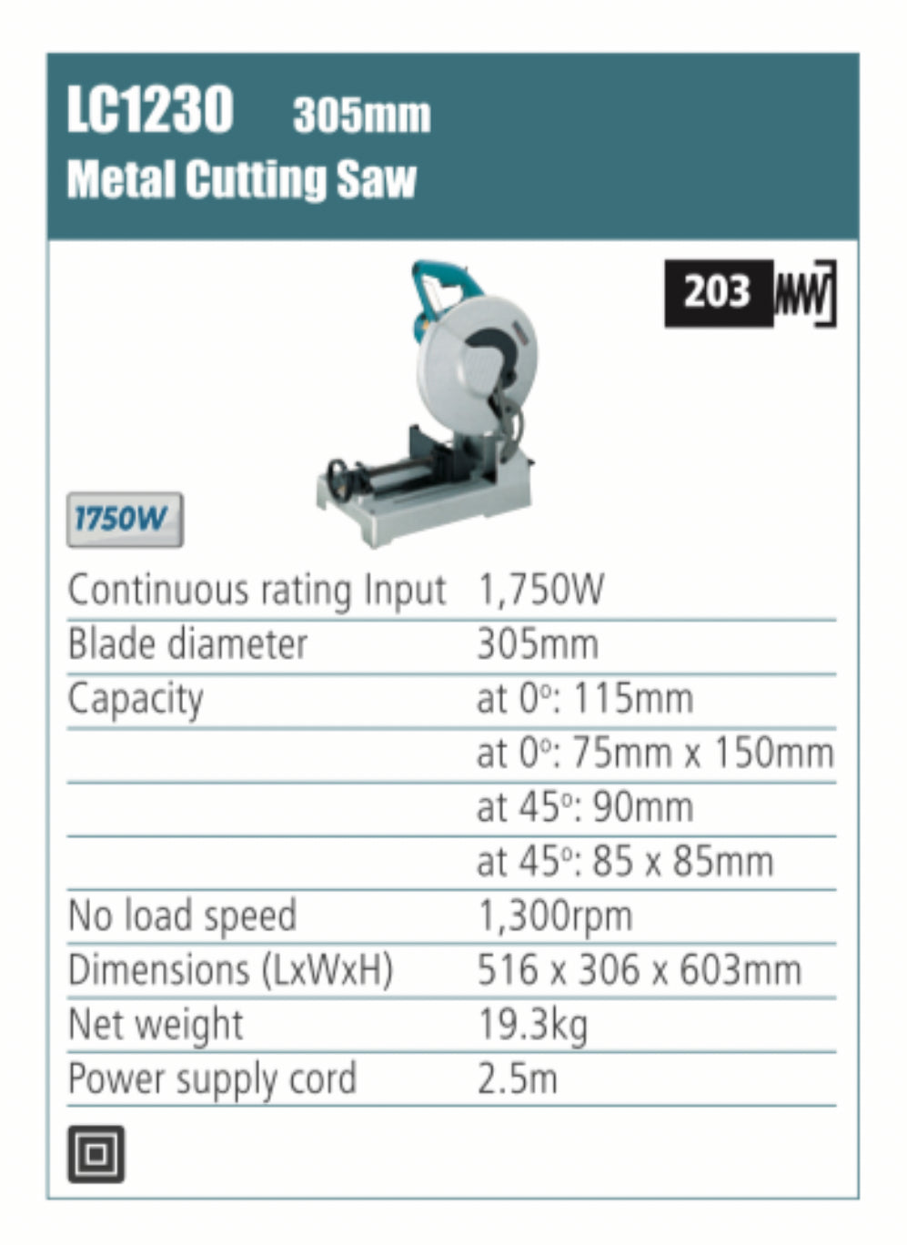 MAKITA LC1230 Metal Cutting Saw 305mm blade diameter