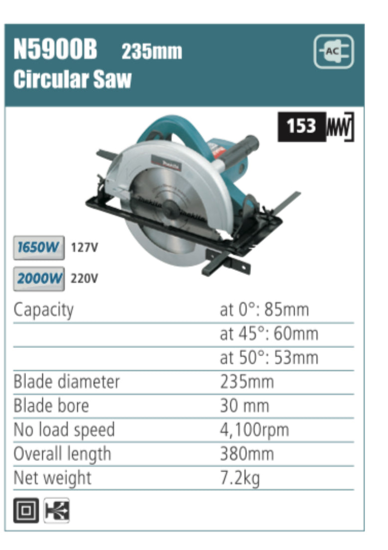 MAKITA N5900B Circular Saw, 235 Blade diameter, 1650/2000W