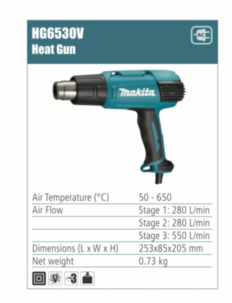 MAKITA HG6530V Heat Gun air temperature 50-650 degree celsius