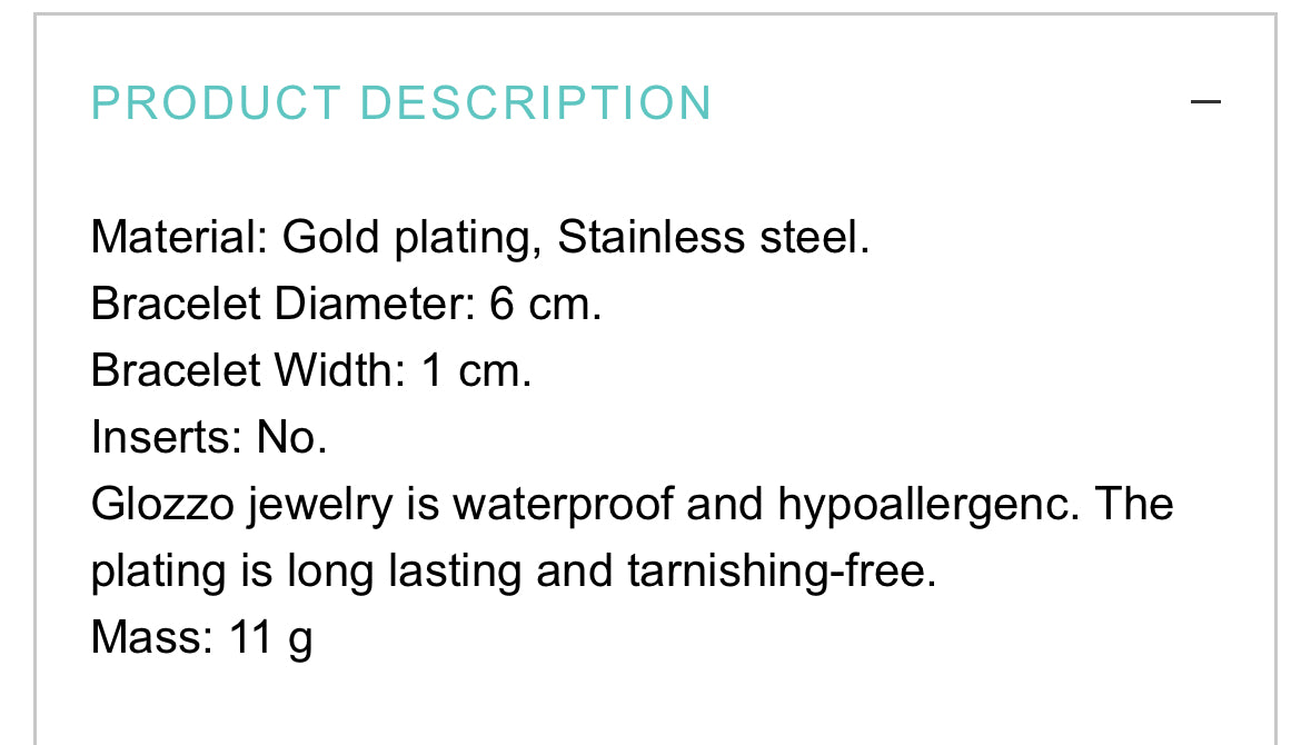 18K GOLD PLATED STAINLESS STEEL BRACELET, INTENSITY WATERPROOF & HYPOALLERGENIC JEWELRY