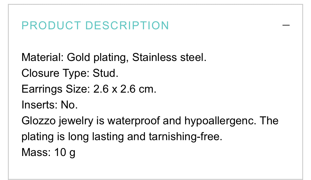 18K GOLD PLATED STAINLESS STEEL EARRINGS, INTENSITY; WATERPROOF; HYPOALLERGENIC JEWELRY