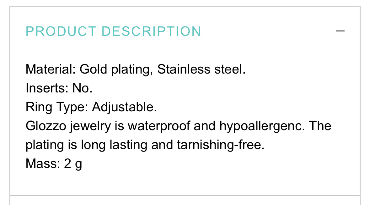 18K GOLD PLATED STAINLESS STEEL FINGER RING, INTENSITY; WATERPROOF; HYPOALLERGENIC JEWELRY