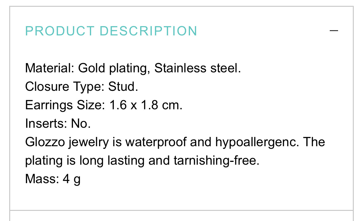 18K GOLD PLATED STAINLESS STEEL EARRINGS, INTENSITY; WATERPROOF; HYPOALLERGENIC JEWELRY