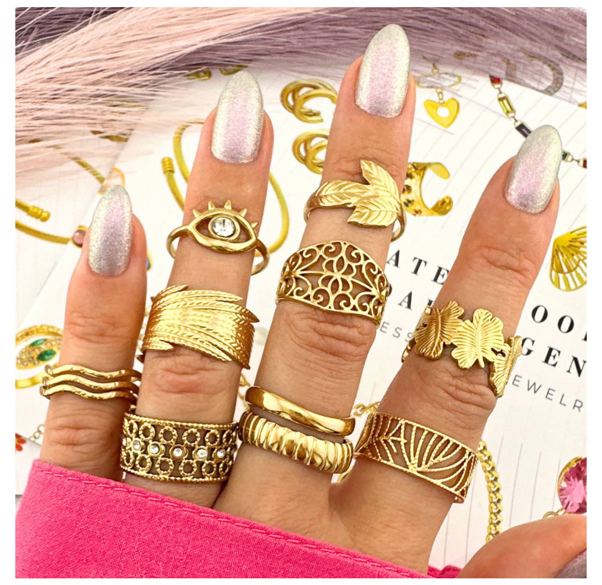 18K GOLD PLATED STAINLESS STEEL FINGER RING, INTENSITY; WATERPROOF; HYPOALLERGENIC JEWELRY