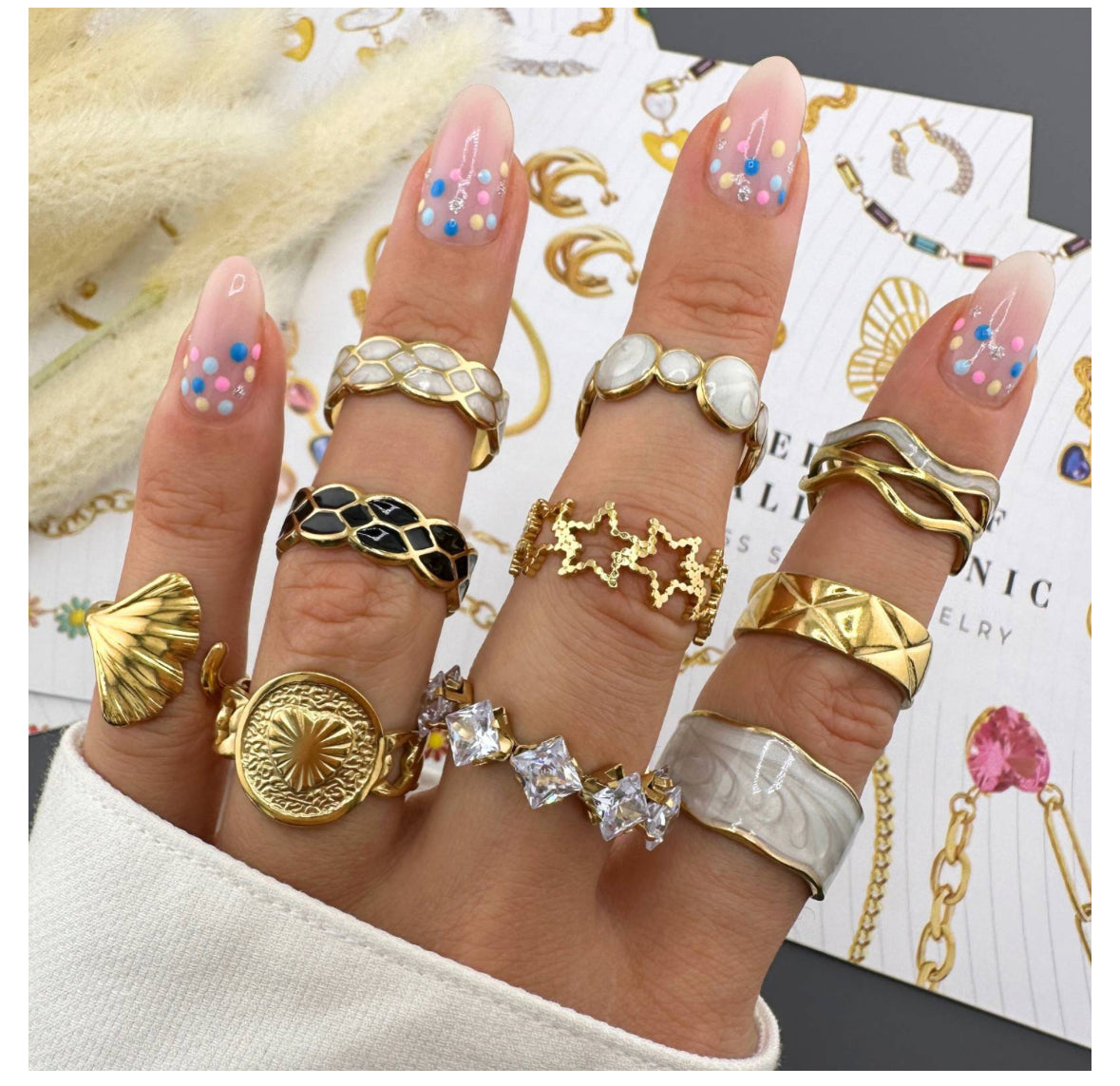 18K GOLD PLATED STAINLESS STEEL FINGER RING, INTENSITY; WATERPROOF; HYPOALLERGENIC JEWELRY
