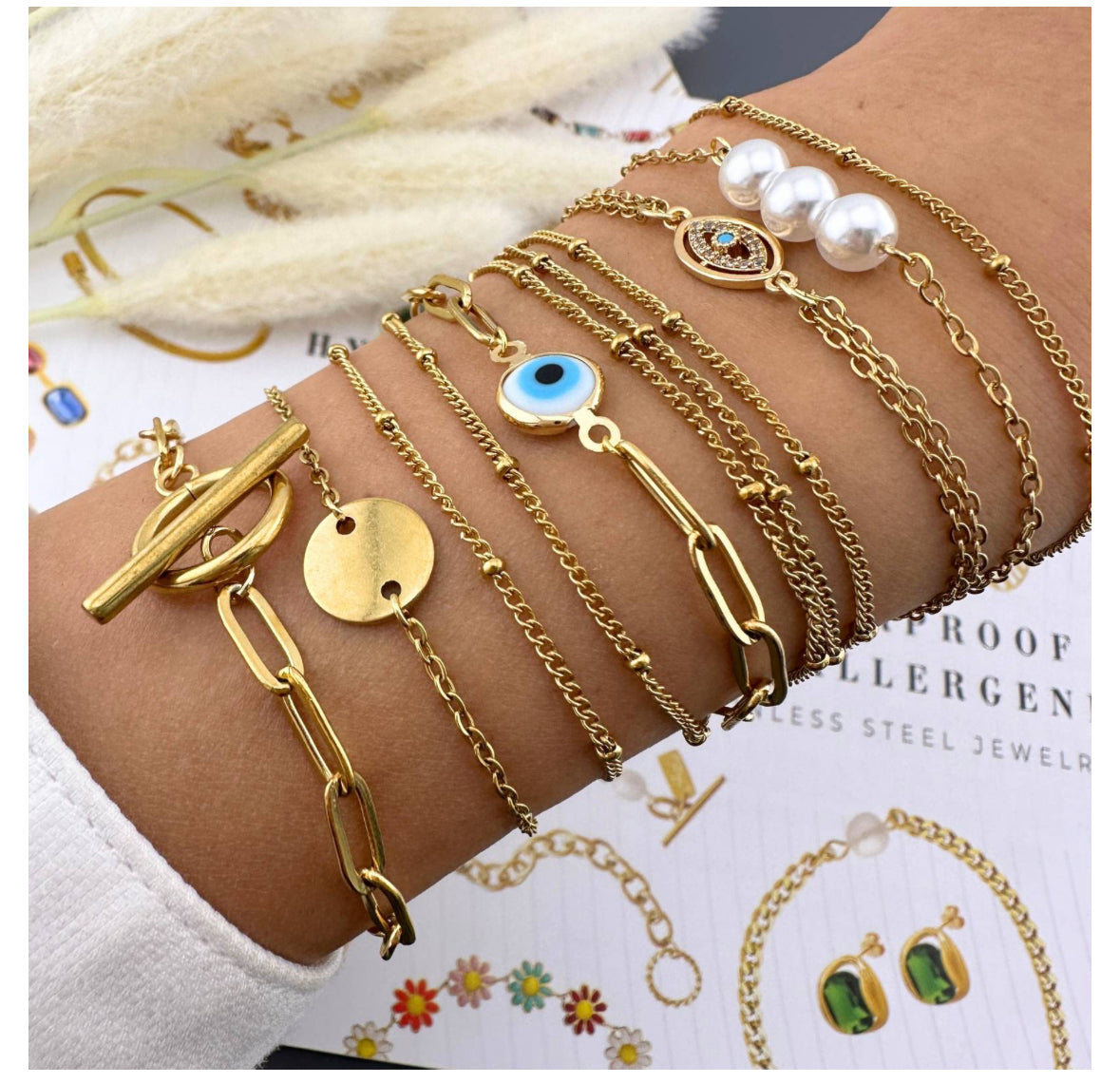 18K GOLD PLATED STAINLESS STEEL BRACELET, INTENSITY, WATERPROOF, HYPOALLERGENIC JEWELRY