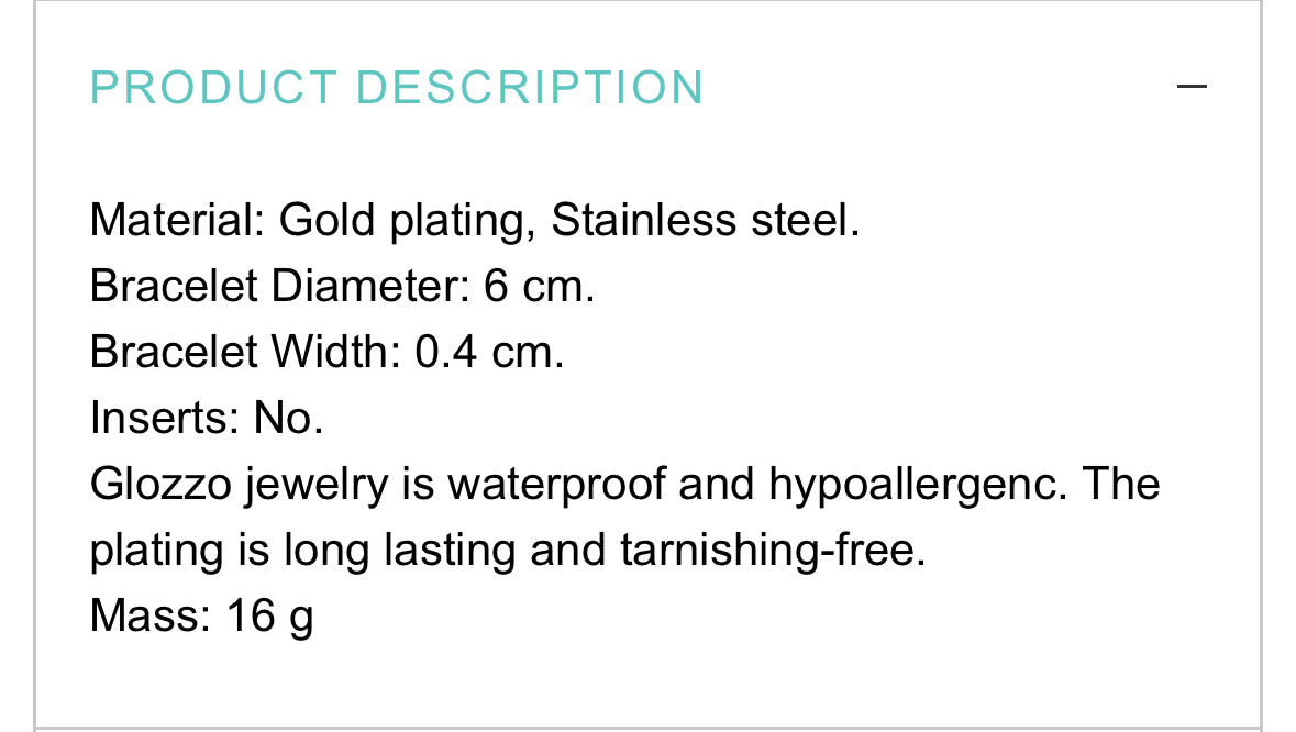 18K GOLD PLATED STAINLESS STEEL BRACELET, INTENSITY WATERPROOF & HYPOALLERGENIC JEWELRY