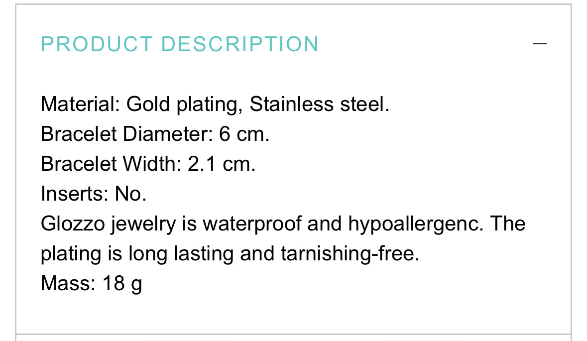 18K GOLD PLATED STAINLESS STEEL BRACELET, INTENSITY, WATERPROOF, HYPOALLERGENIC JEWELRY