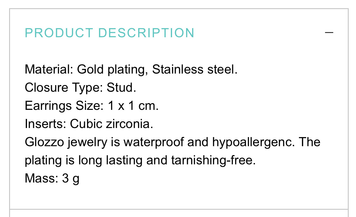 18K GOLD PLATED STAINLESS STEEL EARRINGS, INTENSITY; WATERPROOF; HYPOALLERGENIC JEWELRY