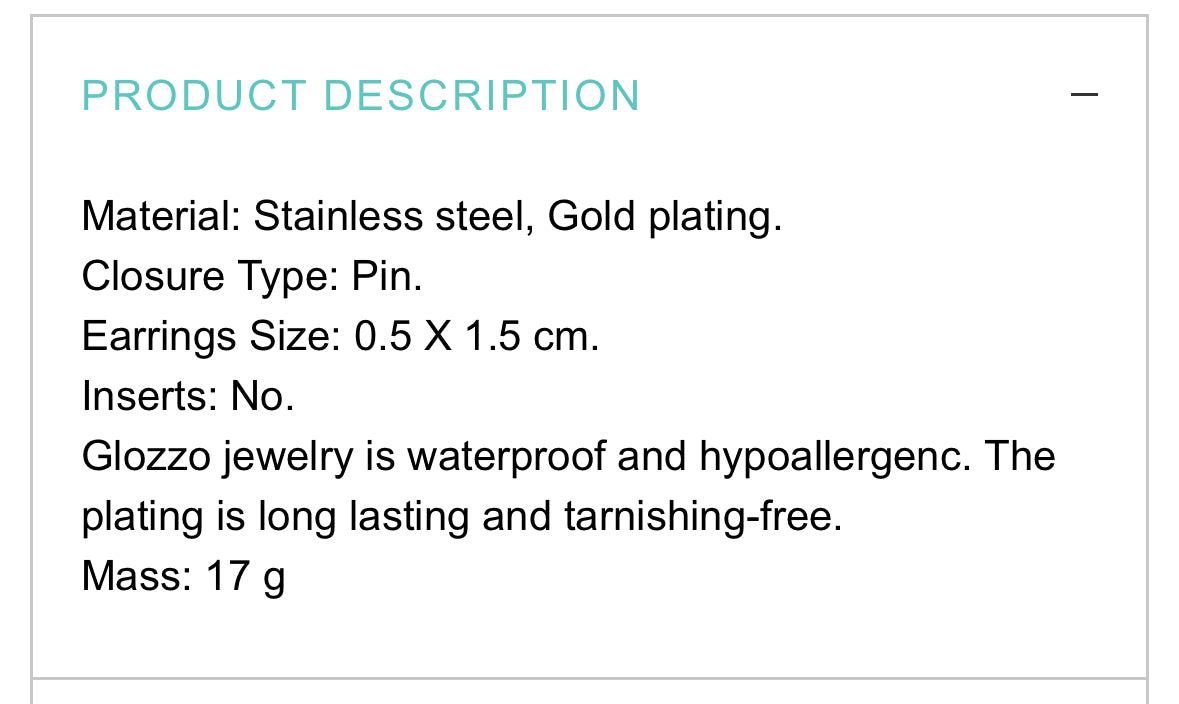 18K GOLD PLATED STAINLESS STEEL EARRINGS, INTENSIT; WATERPROOF; HYPOALLERGENIC JEWELRY