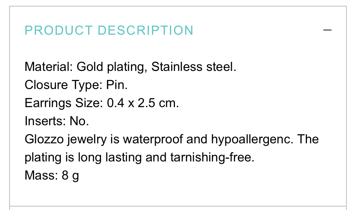 18K GOLD PLATED STAINLESS STEEL EARRINGS, INTENSITY; WATERPROOF; HYPOALLERGENIC JEWELRY