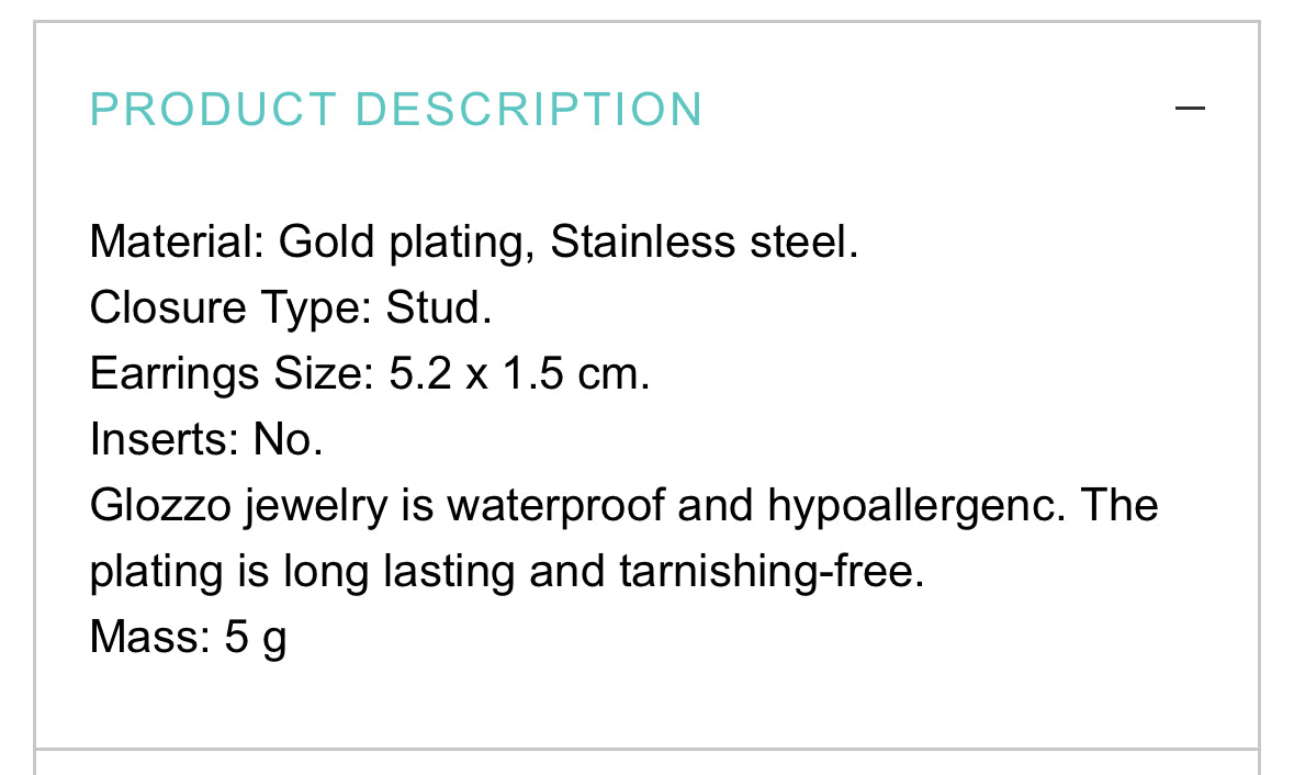 18K GOLD PLATED STAINLESS STEEL EARRINGS, INTENSITY; WATERPROOF; HYPOALLERGENIC JEWELRY