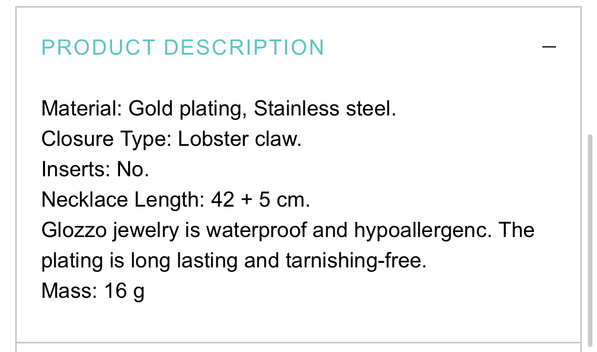 18K GOLD PLATED STAINLESS STEEL NECKLACE,INTENSITY,WATERPROOF, HYPOALLERGENIC JEWELRY