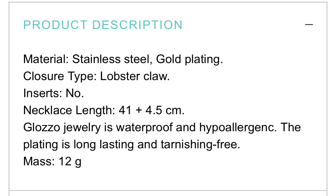 18K GOLD PLATED STAINLESS STEEL NECKLACE,INTENSITY,WATERPROOF, HYPOALLERGENIC JEWELRY