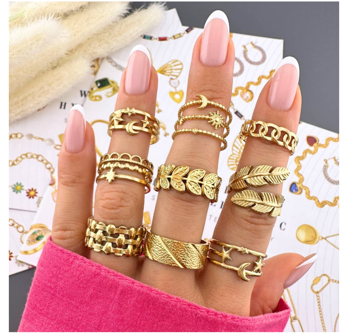 18K GOLD PLATED STAINLESS STEEL FINGER RING, INTENSITY; WATERPROOF; HYPOALLERGENIC JEWELRY
