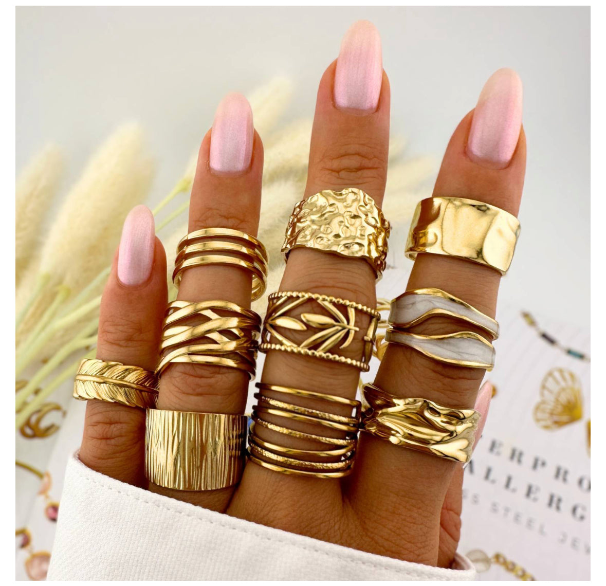 18K GOLD PLATED STAINLESS STEEL FINGER RING, INTENSITY; WATERPROOF; HYPOALLERGENIC JEWELRY