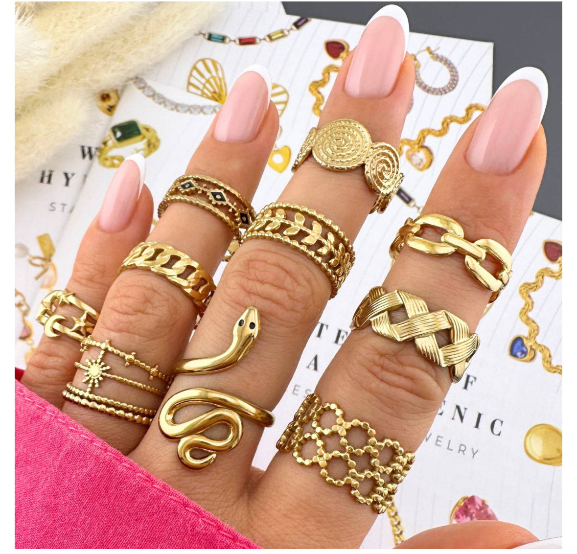 18K GOLD PLATED STAINLESS STEEL FINGER RING, INTENSITY; WATERPROOF; HYPOALLERGENIC JEWELRY