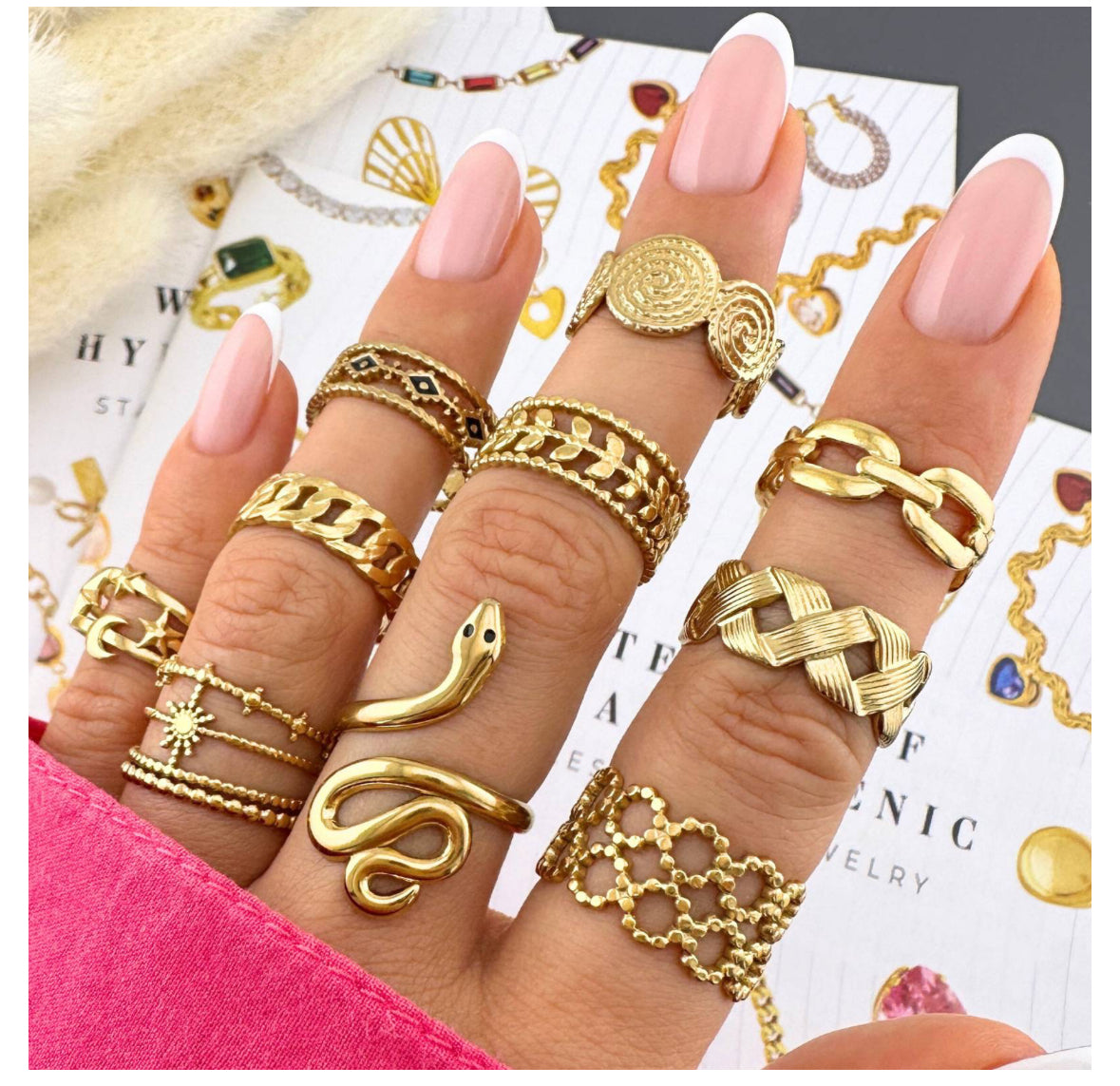 18K GOLD PLATED STAINLESS STEEL FINGER RING, INTENSITY; WATERPROOF; HYPOALLERGENIC JEWELRY