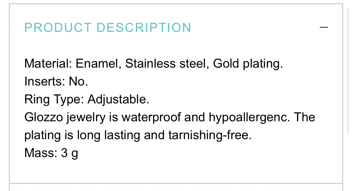 18K GOLD PLATED STAINLESS STEEL FINGER RING, INTENSITY; WATERPROOF; HYPOALLERGENIC JEWELRY