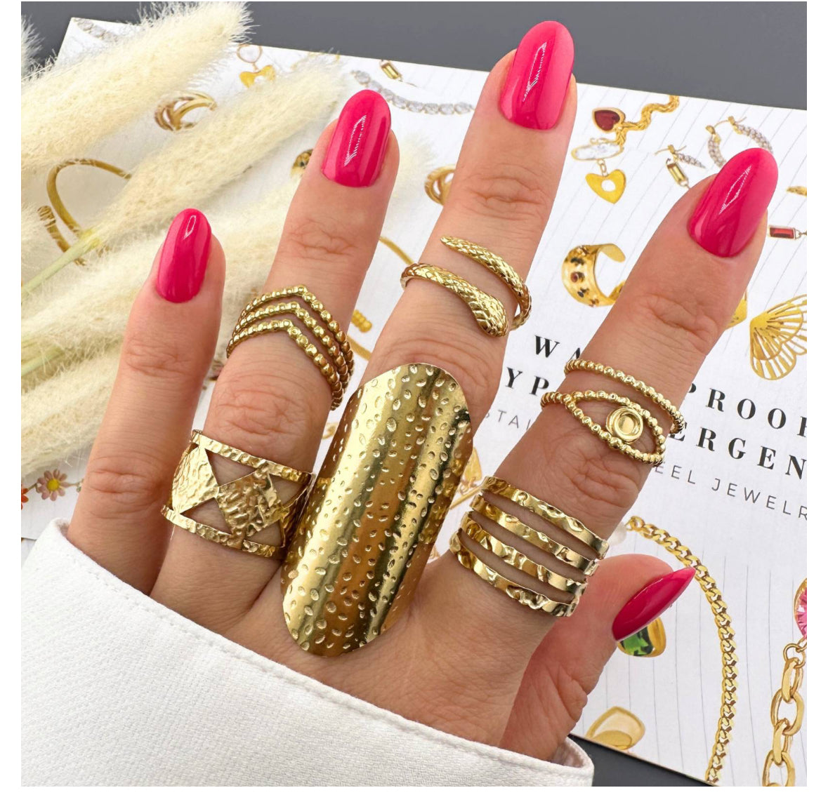 18K GOLD PLATED STAINLESS STEEL FINGER RING, INTENSITY; WATERPROOF; HYPOALLERGENIC JEWELRY