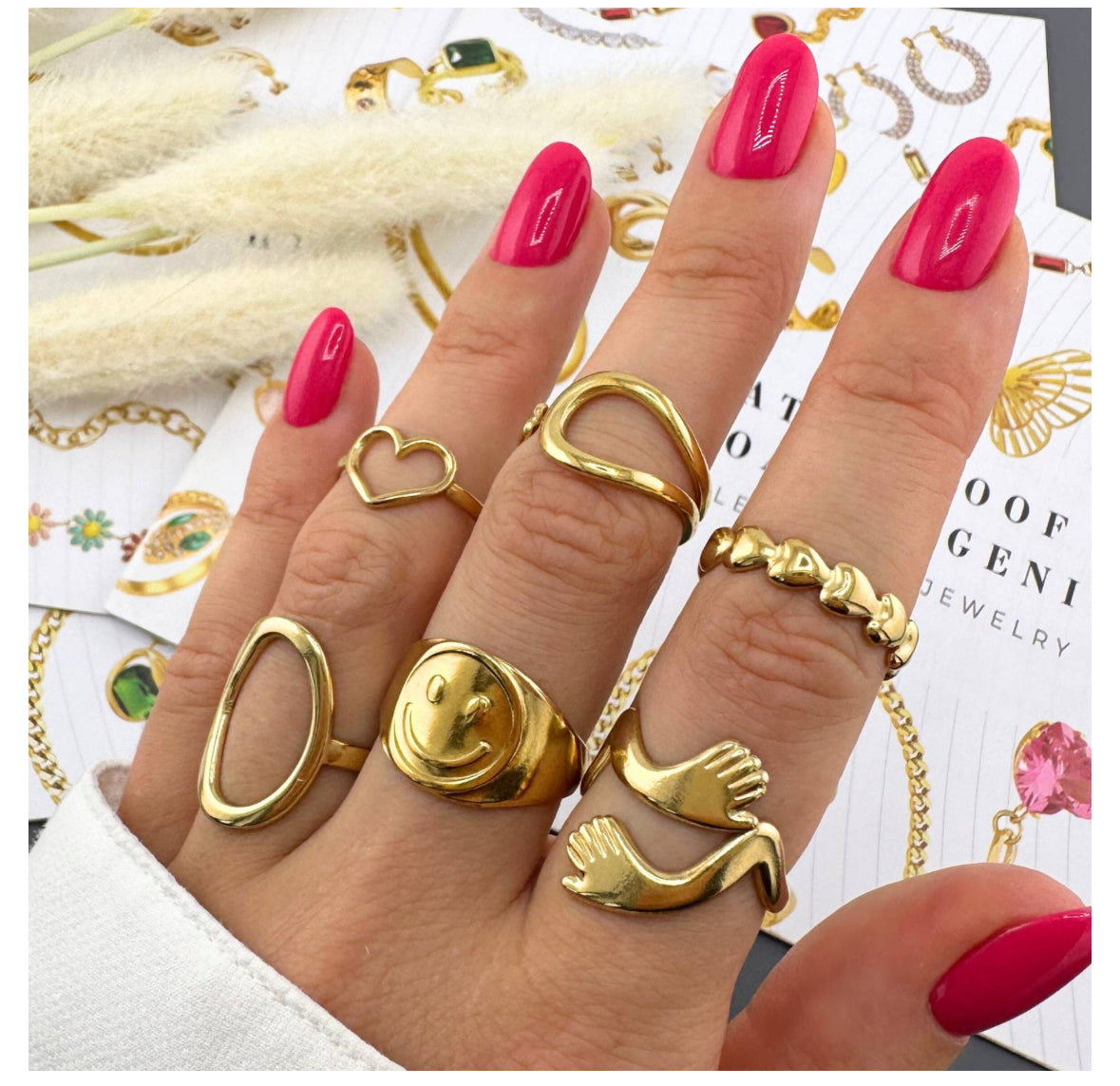 18K GOLD PLATED STAINLESS STEEL FINGER RING, INTENSITY; WATERPROOF; HYPOALLERGENIC JEWELRY