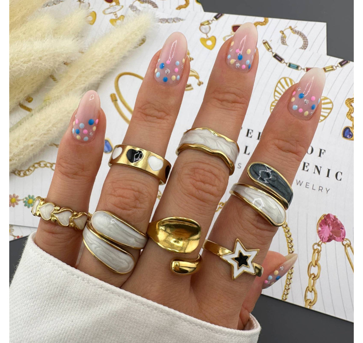 18K GOLD PLATED STAINLESS STEEL FINGER RING, INTENSITY; WATERPROOF; HYPOALLERGENIC JEWELRY