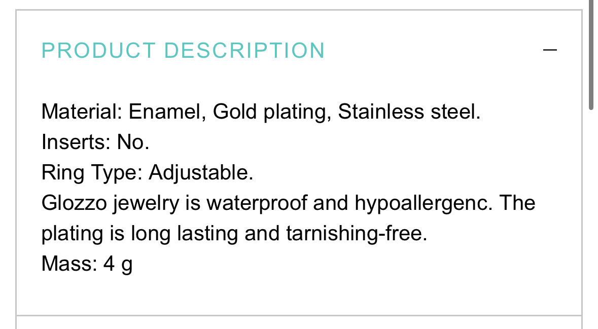 18K GOLD PLATED STAINLESS STEEL FINGER RING, INTENSITY; WATERPROOF; HYPOALLERGENIC JEWELRY